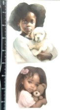 Lot of 2 African American Girl Puppy Teddy Bear SINGLE LAYER Embellishments 1167