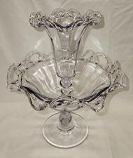 Vintage Imperial Glass Crocheted Crystal Epergne Centerpiece