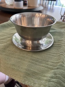 Vtg Stainless Steel 18/8 Denmark Gravy Bowl Drip Plate Footer Serve Table Ware