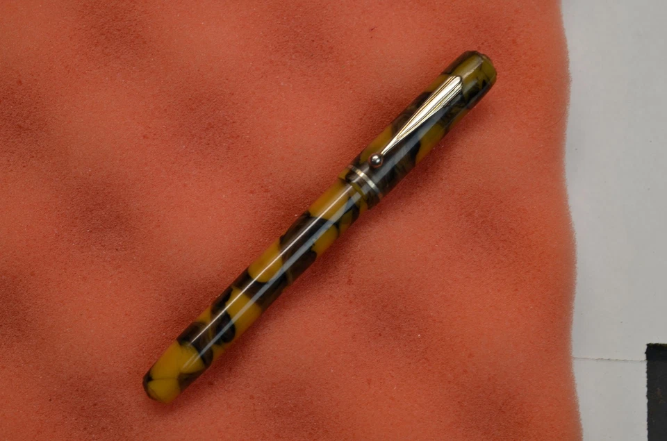 pluma estilográfica vintage E. faber palanca relleno naranja mármol negro cromo Foto 2 de 4