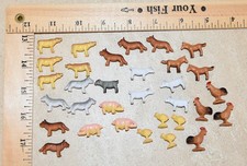 Vtg Miniature Mini Plastic Farm Animals Cow Pig Chicken Chick Dog Sheep Goat