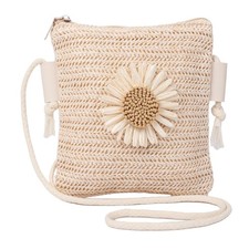Strohtasche Damen, Stroh Umhängetasche mit Blume, Strohtaschen Damen Boho Sti...
