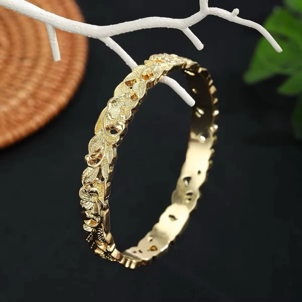 Brazaletes Hawaianos Chapados en Oro Flor Plumeria-Aleación de Zinc (Tamaño 8, 8,5, 9 pulgadas) Foto 3 de 4