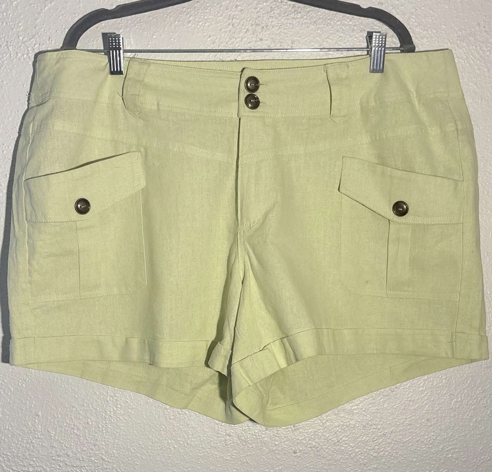 New Look Yellow Preppy Beach Linen Plus Size 22 Shorts