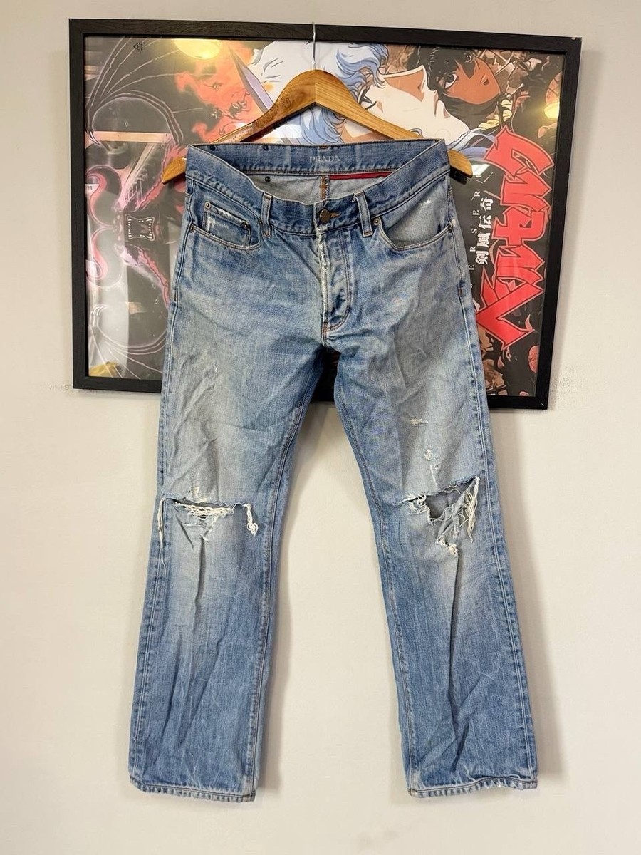 Rare PRADA Milano Archive Distressed Jeans Light Wash Denim