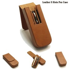 High Quality Leather 3 Slots Hard Fountain Pen Case Storage Box Organizer Gift