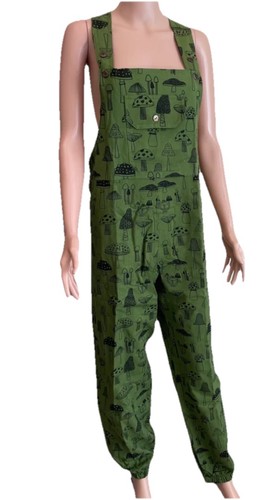 MUSHROOM PRINT OVERALLS HIPPIE Jumpsuit Size S/M Nepal New - Picture 5 of 7