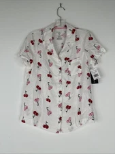 Derek Heart 2 Piece Pajama Set Womens Size S White Cherry Print NEW