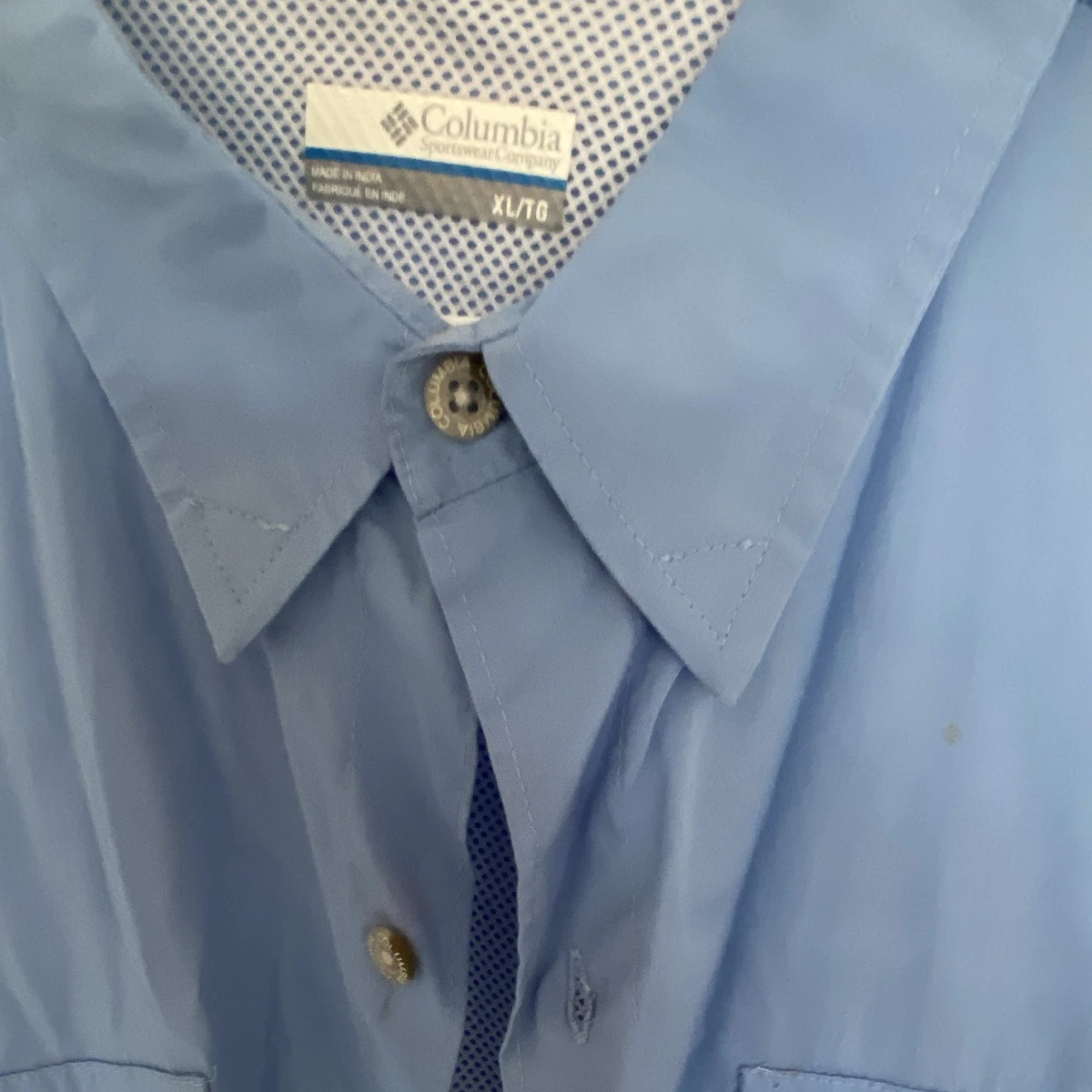 Camisa de pesca Columbia PFG azul manga corta con botones ventilada bolsillos XL para hombre