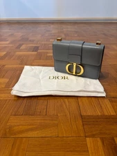 Christian Dior Grey Blue Calfskin 30 Montaigne Bag Gold Hardware Used, Good