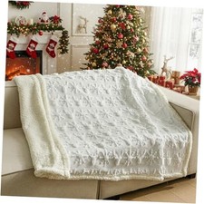 Christmas Sherpa Throw Blanket 3D Christmas Tree Reindeer White Snowflake