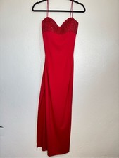 JS Boutique - Red Elegant Beaded Bustier Maxi Dress