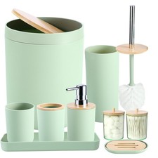 9Pcs Pastel Green Bathroom Set - with Trash Can,Brush,Toothbrush Holder, Loti...