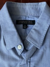 Banana Republic Men's Dress Shirt, Blue and White Check Tailored Slim Fit, Small