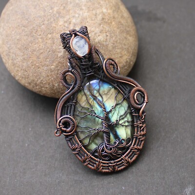 Labradorite Moonstone Pendant Copper Wire Wrapped Pendant