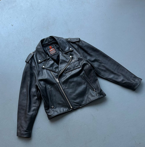 VTG Chevignon Mens Heavyweight Black Leather Biker Jacket Size XL 40s Style HD - Picture 2 of 6