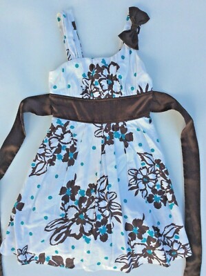 My Michelle Brown & White Floral Fancy Party Sun Dress Girls Size 8