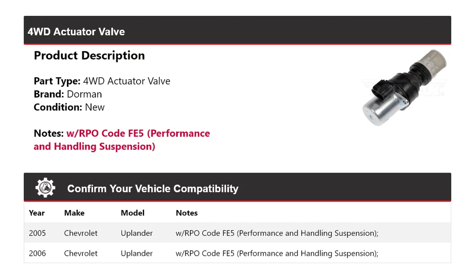 For 2005-2006 Chevrolet Uplander Dorman 4WD Actuator Valve - Image 2 of 4