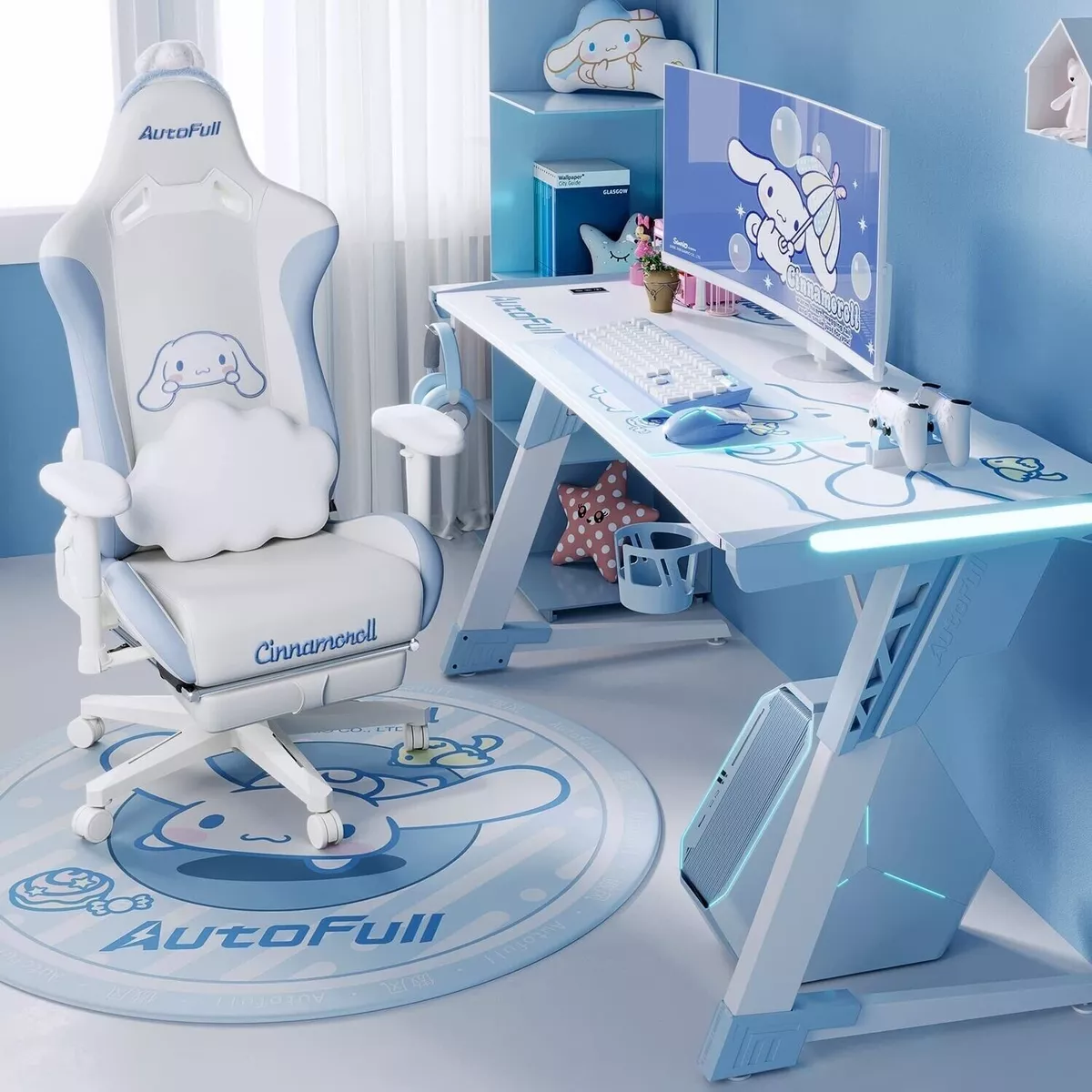 A set of desk and Cinnamoroll Gaming Chair AutoFull Sanrio AF101WSB-CB NEW