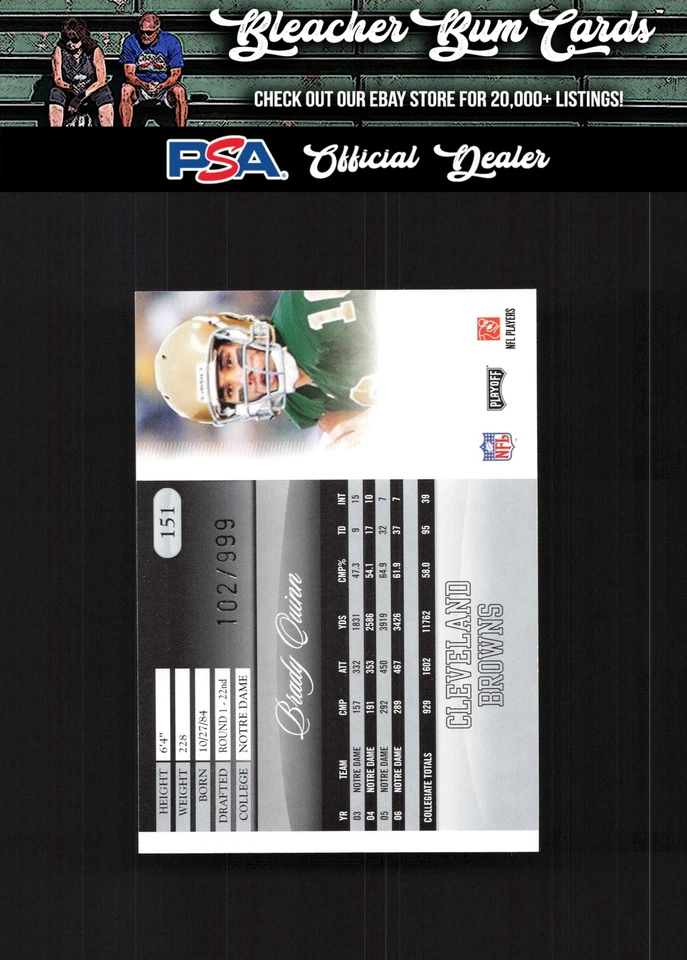 2007 Playoff Prestige 151 Brady Quinn  Rookie  /999 - Image 2 of 2