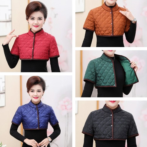 Women Puffer Jacket Waistcoat Cropped Shrug Padded Quilted Winter Warmer