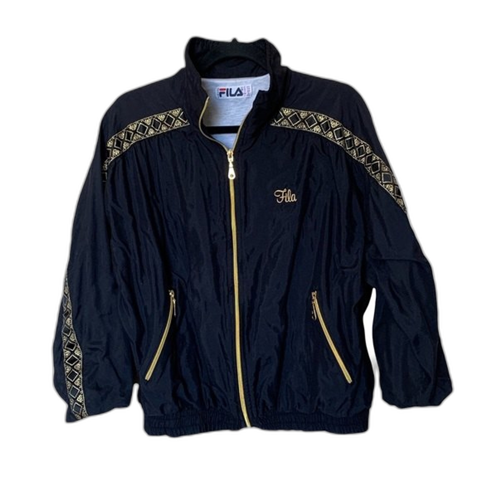Giacca FILA Made in Italy nera con accenti oro zip davanti pista taglia XL