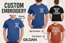 Custom Embroidered T-Shirt Personalized With Your Text Logo Gildan Heavy Cotton