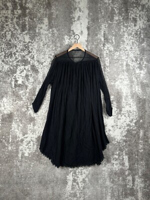 Heidi Merrick Dress Small Womens Black Gauze Long Sleeve Midi Y2K Made in USA