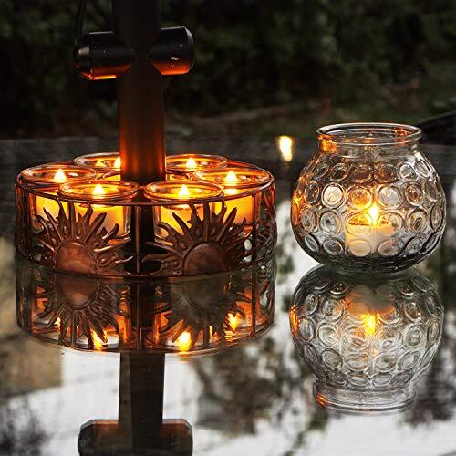 Solar Lantern Tea Lights Candles, Flameless Rechargeable Amber