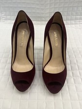 Prada Burgundy Maroon Suede Platform Open Toe Pumps Heel Size 37 Great Condition