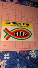 Vintage Sticker Rainbow Creations Rainbow Fish Name Sticker Chris 80s Religious 