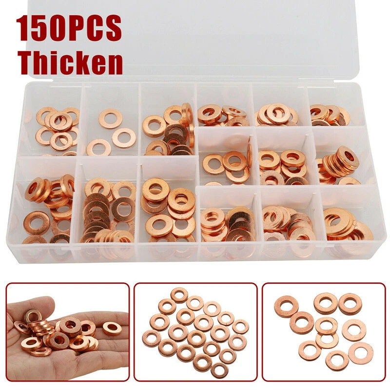 150pcs Copper Diesel Injector Washers Fuel Set Seal Rings Assortment Kit UK - Image 4 of 4