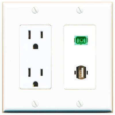 RiteAV Power Outlet and SC-APC-SX USB2 Wall Plate Decorative [White]
