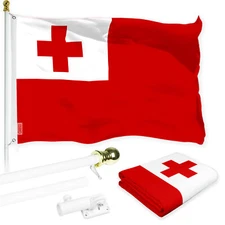 G128 Combo Pack: 6 Ft Aluminum Flagpole White & Tonga Tongan Flag Printed 3x5 Ft