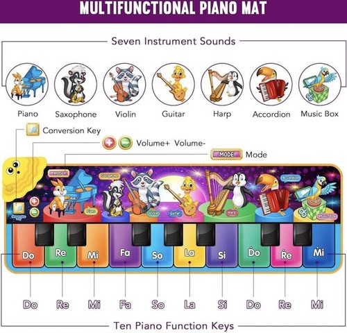 Toddler Musical Animal Piano Mat, Floor Piano Touch Playmat Educational Toy - Picture 7 of 8