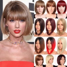 Full Hair Wig With Bangs Long Curly Straight Wavy Women Bob Wigs Brown Blonde US