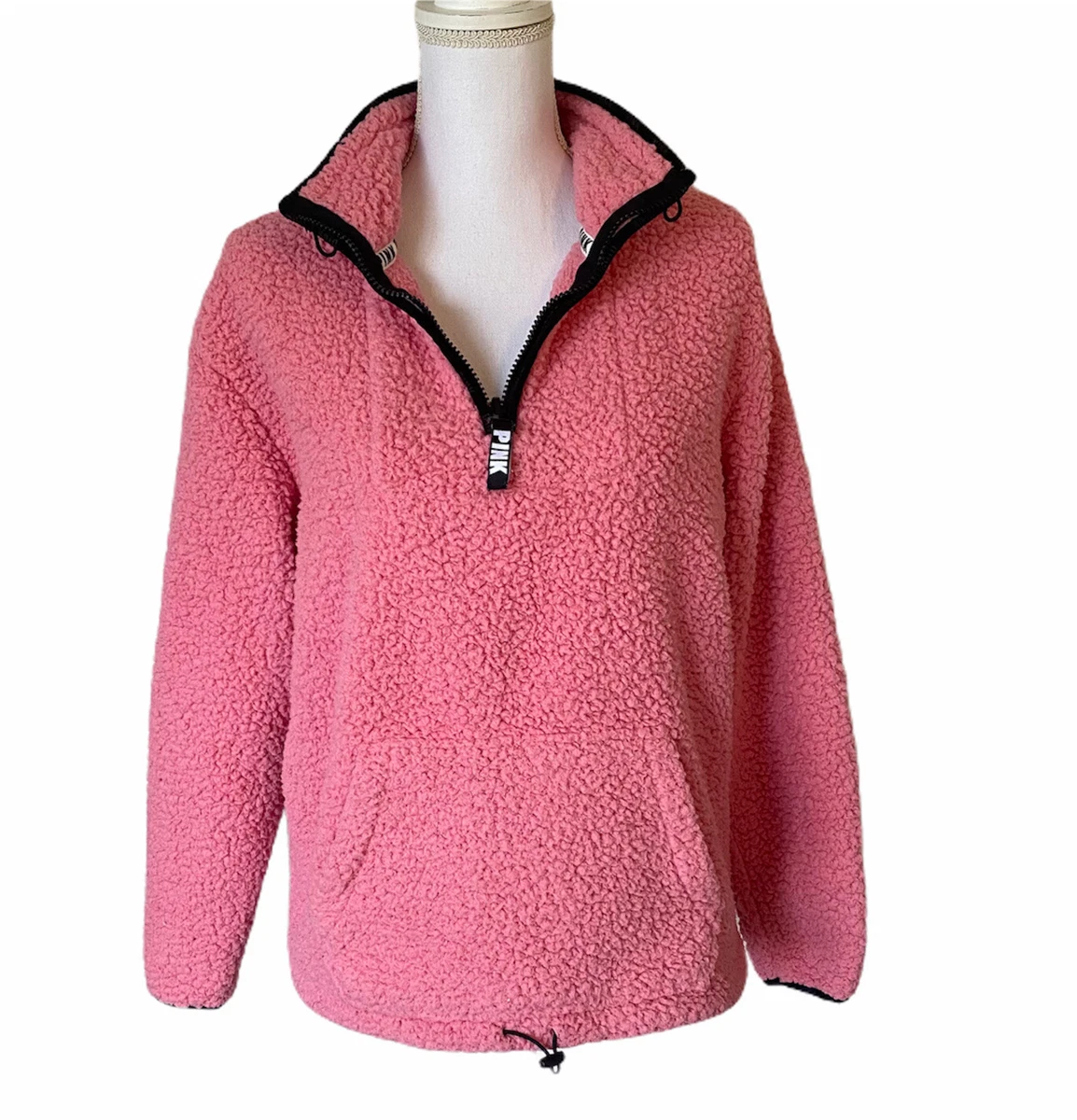 Victorias Secret Pink Sherpa Quarter Zip Pink Fleece Pullover Sweatshirt  Small S