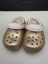 Kids Crocs Classic Glitter Lined Clogs Childrens Warm Fuzz Slippers Shoes Sz C7