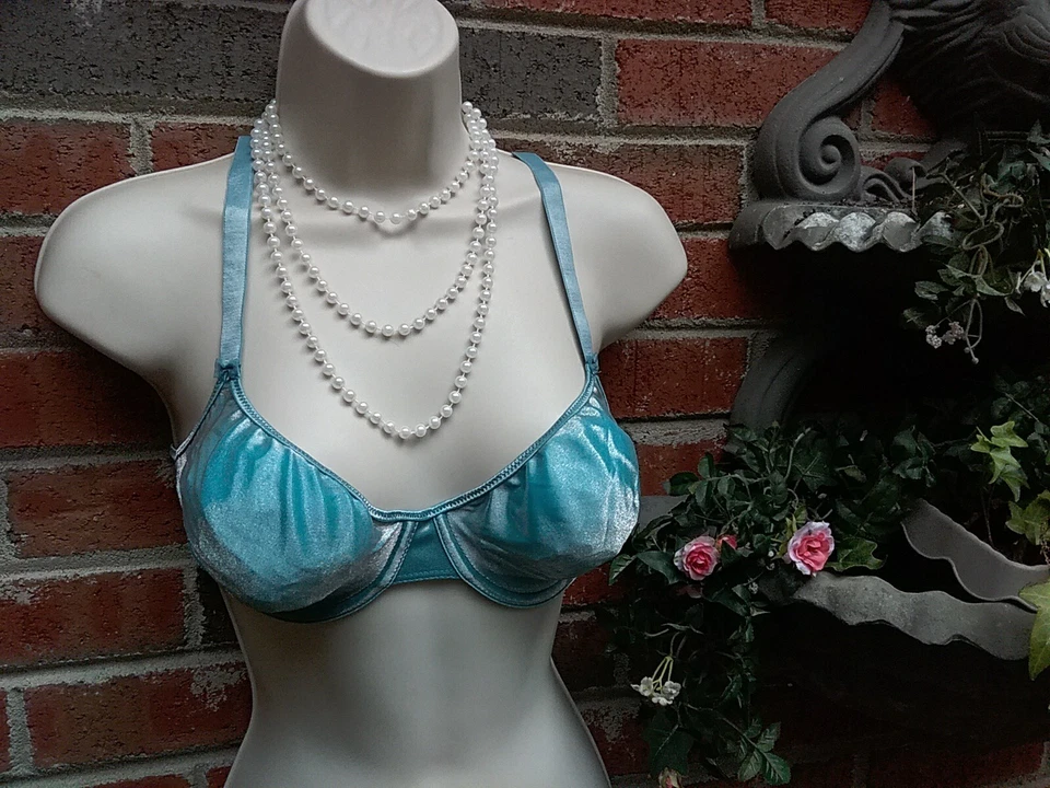 Vintage 1990's Lovable Aqua Blue Teal Iridesent Underwire Unlined Bra 34D NWOT - Image 4 of 4