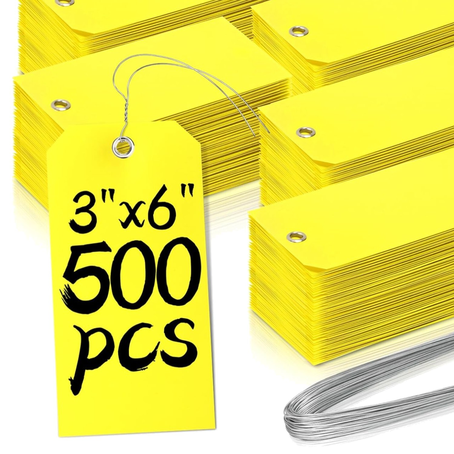 500 Yellow 3x6 Waterproof Plastic Hang Tags - Heavy Duty & Versatile