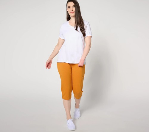 Denim & Co. Women's Pants Active French Terry Cargo Capri A275283 - Picture 3 of 8