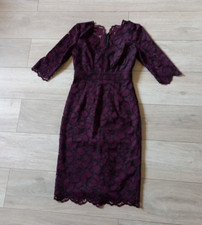 Monsoon Plum Purple Embroidered Lace Pencil Dress Occasion Evening Party UK8