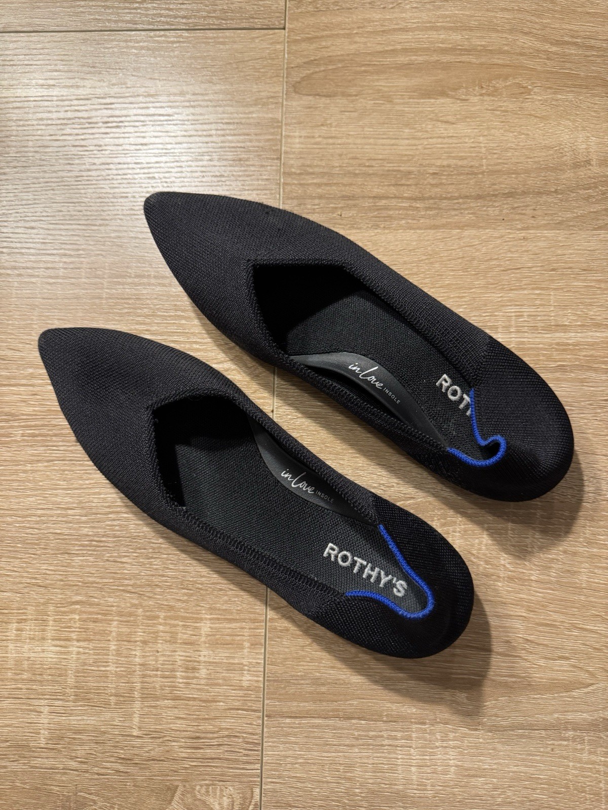 Rothy's Women's Black Pointed Toe Slip-On Knit Flats Rubber Outsole Size 10