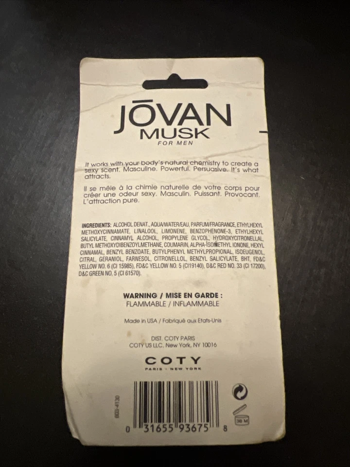 JOVAN MUSK de Coty - Hombres - Aftershave/Colonia .5 fl. oz. /15 ml NUEVO Stock Antiguo Foto 2 de 2