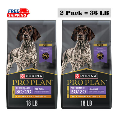 2 Pack Purina Pro Plan Sport Performance 30/20 Chicken & Rice Dog Food 18 lb