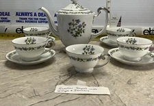 Jyoto FINE CHINA Japan Glendale Pattern Teapot 4 Cups & Saucers White w Violets