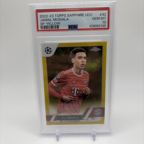 2022-23 Topps Chrome UEFA Sapphire UCL Jamal Musiala SP Yellow #58/99 PSA 10