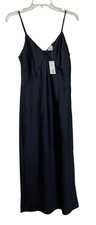 A New Day Nightgown Womens Size Small Black Sleeveless Satin Side Slit