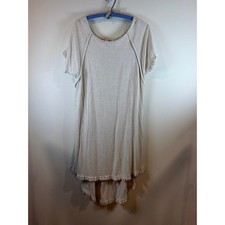 Umgee Women's Medium Linen Blend Short Sleeve Hi Low Fringe Dress