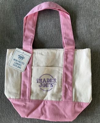 Trader Joe's Pastel Mini Canvas Tote Bag - Pink / Beige, Foldable, Small Size